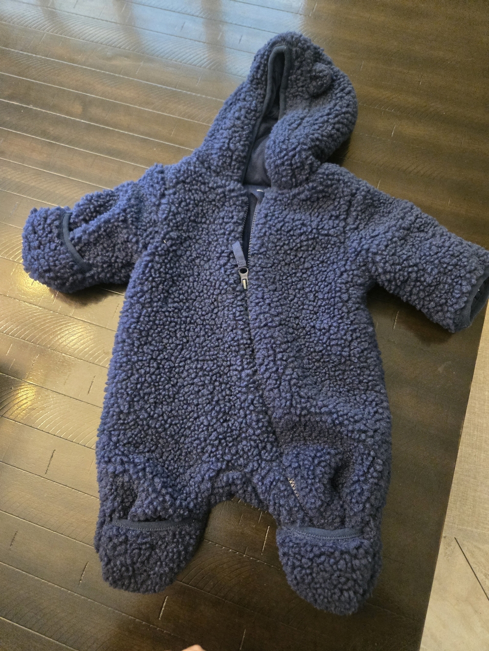 wonder nation Navy Plush Sherpa Hooded Footed One-Piece